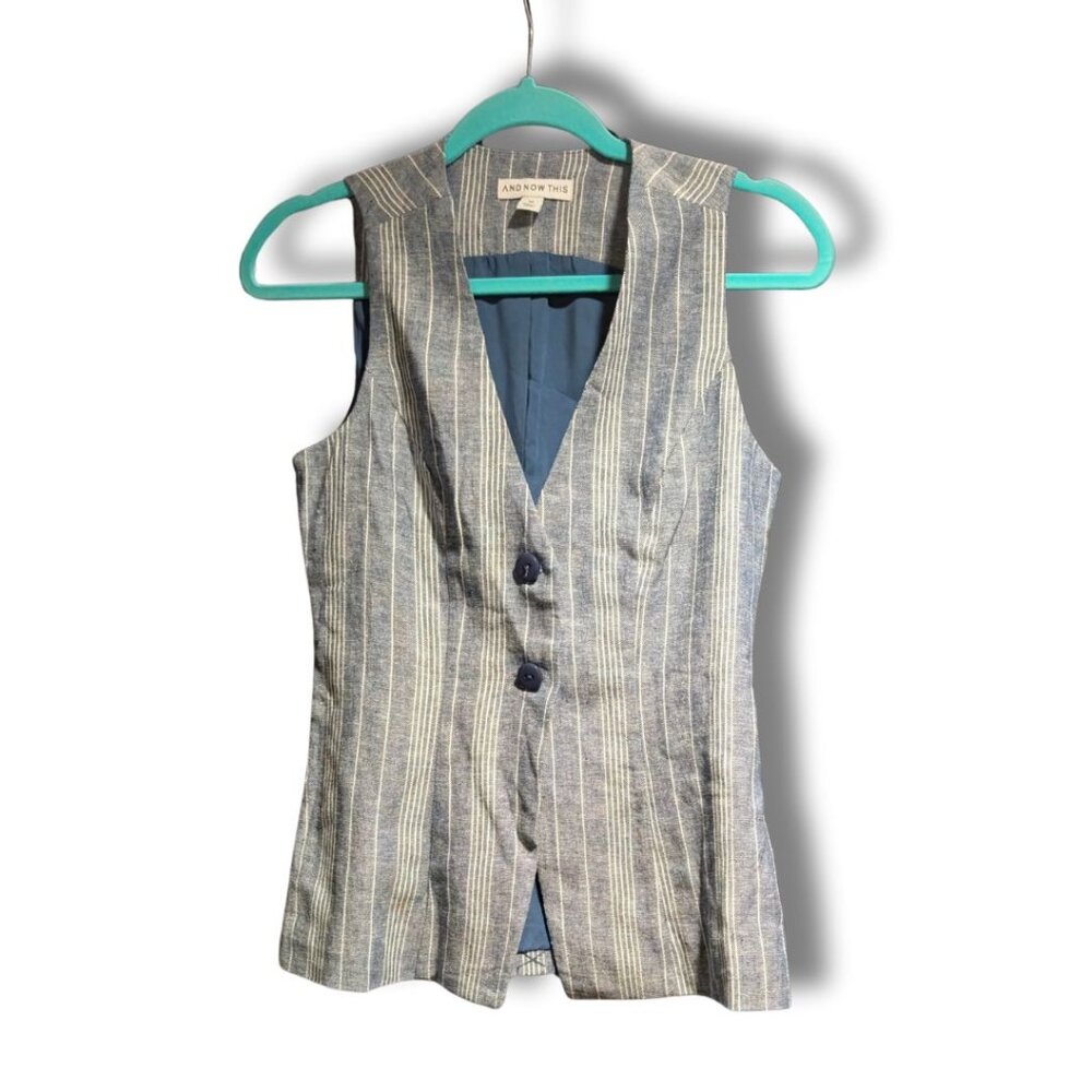 NWT- And Now This -  Blue Pinstripe Button Front Vest Top Size XS